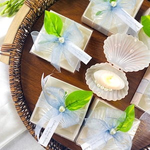 Personalized Shea Shell Shaped Candle Baptism Favors, Custom Wedding Oyster Candle, Seashell Candle Engagement Favors, Beach Wedding Gifts
