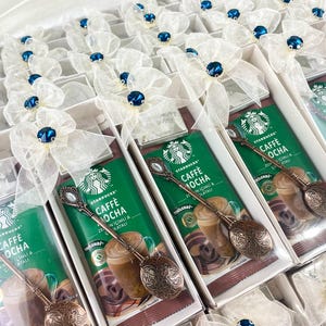 ゲストへのコーヒーとチョコレートのギフト、結婚式の引き出物、ギフトコーヒーとスプーン、ユニークな結婚式のギフト、素朴な結婚式のギフト、婚約ギフト、