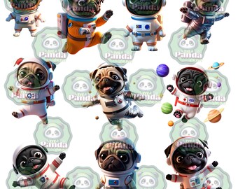 Uroczy zestaw cyfrowych projektów kosmicznych mopsów — natychmiastowe pobranie!