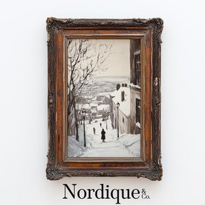 Vintage Winter Cityscape Painting | Old Quebec Wall Art PRINTABLE | Nordique & Co Prints | Quebec, Canada | H03