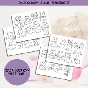 Color Your Own Paper Dolls Printable Set | 2 Dolls, 31 Accessories (PDF Download)