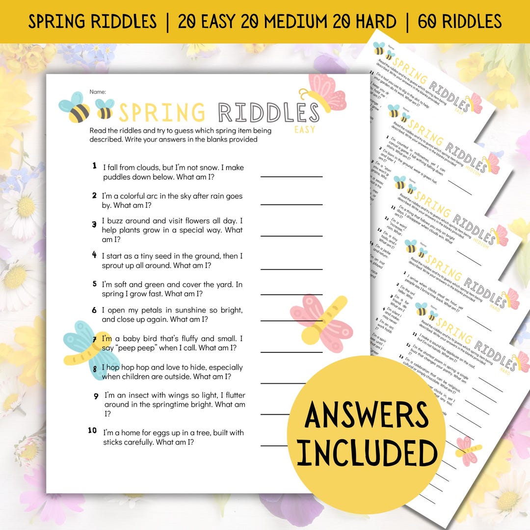 Spring Riddles Printable – 60 Riddles With Answers (digital Download ...