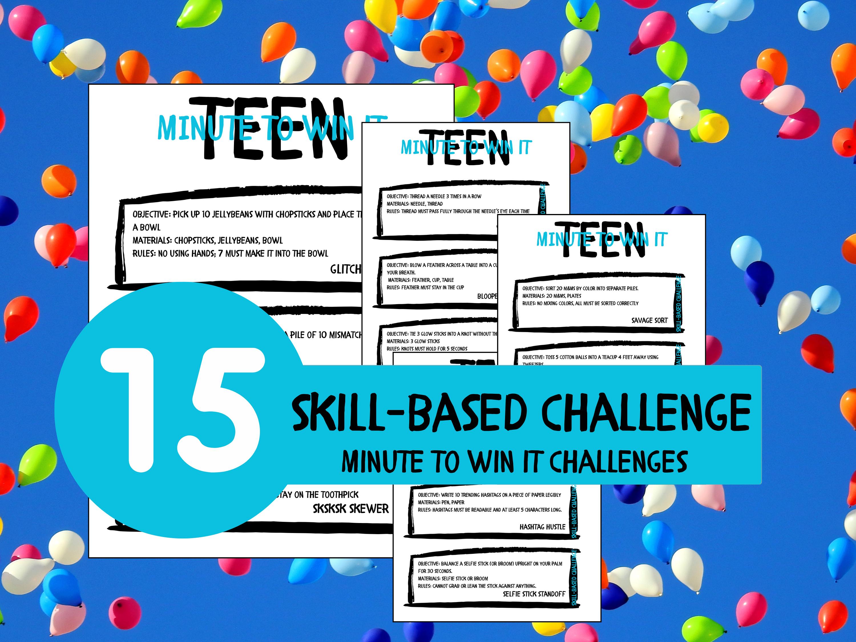 Teen Minute to Win It Challenges: Printable Party Game (PDF Download ...