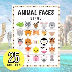 Animal BINGO | Animal face BINGO | Party Bingo for Kids | Stuffed animal party | Zoo BINGO