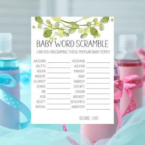 Baby Word Scramble | Baby Shower Game | Gender Neutral Baby Shower Games | Printable Digital Download for Baby Shower