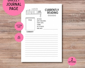 Afdrukbaar dagboek lezen | Sjabloon boekrecensie (A5- en Letter-formaat) (digitale download)