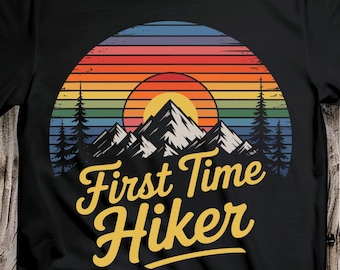 First Time Hiker PNG, Retro Sunset Mountain Design (Digital Download)