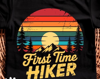 First Time Hiker Design, Retro Sunset, Mountain PNG SVG (Digital Download)