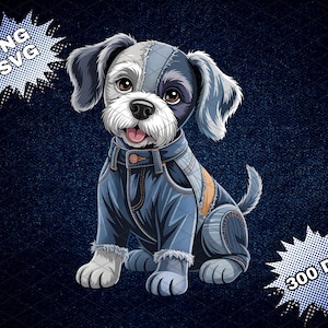 arte de patchwork jeans com estampa de cachorro PNG, arte de patchwork jeans com estampa de cachorro feminino PNG, design unissex retrô engraçado de patch jeans animal cachorro Png Svg