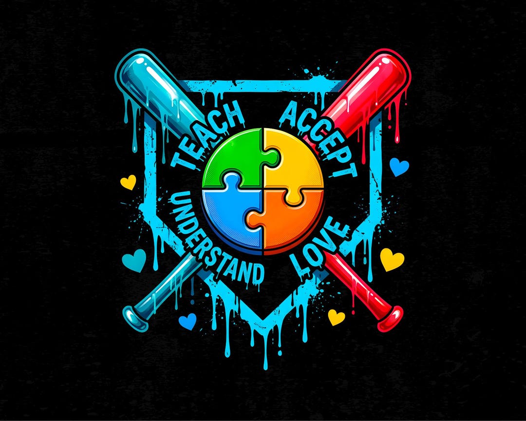 Autism Awareness Baseball Drip PNG, Teach Accept Love Understand ...