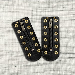Unisex handmade easy way takes off boots and shoes zipper unit black real leather 6 Gold holes