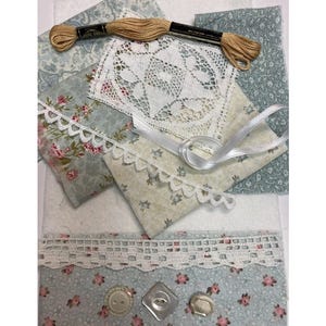 Shabby Blue Vintage Fabrics & Trim Bundle, Mindful Sewing, Junk Journal, Scrapbooking, Stash Supplies