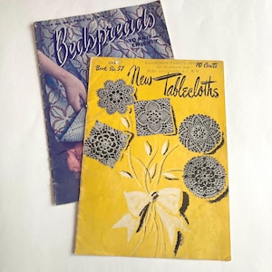 Vintage Crochet Pattern Books, Two 1940s Crochet Bedspreads, Tablecloths and Motifs, Needlework Books