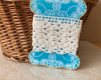 Vintage Crochet Lace on New Card, One Yard Cotton Ecru White Edging Lace Trim for Crafting, Sewing, Doll Clothes, Collecting or Display