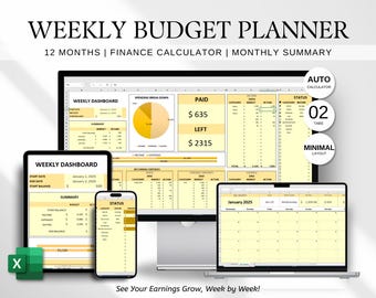 Weekly Budget Planner Spreadsheet for Excel (Digital Download)
