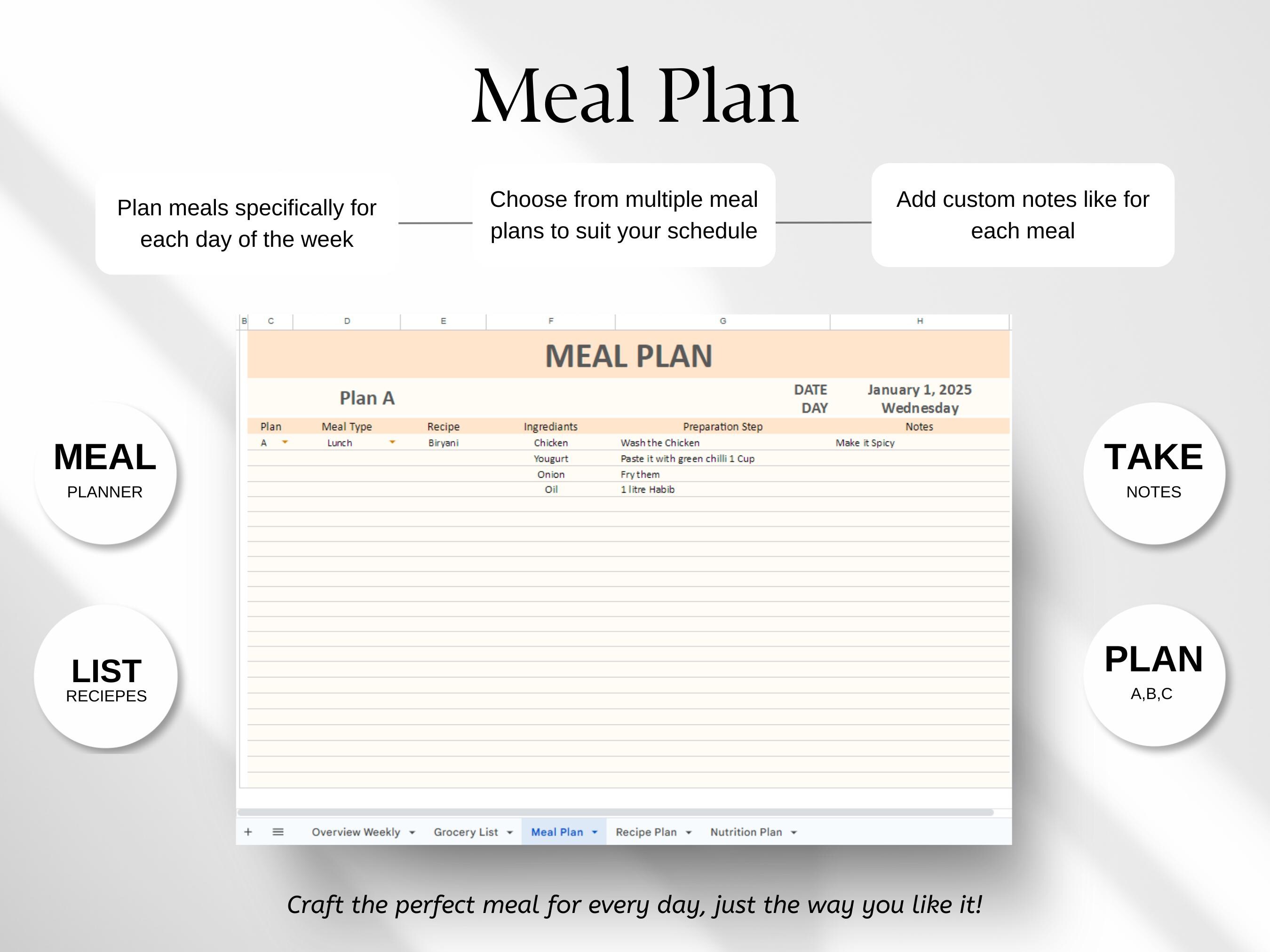 Weekly Meal Planner Template, Meal Planner Excel Template, Meal Planner ...