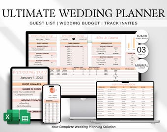Wedding Planner Template, Budget, Guest List, Itinerary (Google Sheet & Excel)