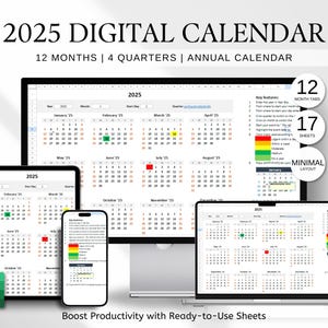 2025 Excel Calendar, Excel Monthly Calendar 2025, Task Tracker Excel, Excel Calendar Spreadsheet, Excel Smart Calendar, Excel Template