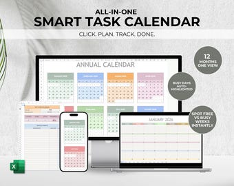 Monthly And Annual Calendar Google Spreadsheet, Yearly Calendar Planner, Monthly Calendar Planner, 2026 Calendar Planner Spreadsheet