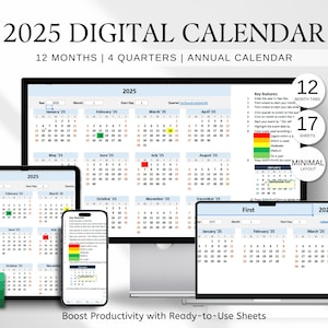 2025 Excel Calendar, Excel Monthly Calendar 2025, Task Tracker Excel, Excel Calendar Spreadsheet, Excel Smart Calendar, Excel Template