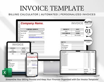 Excel Invoice Template, Professional Business Billing (Digital Download)