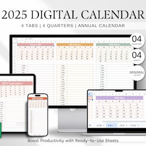 Kalendarz Google Sheet 2025, Miesięczny kalendarz Google 2025, Śledzenie zadań Google, Kwartalny kalendarz Google, Inteligentny kalendarz Google Sheet
