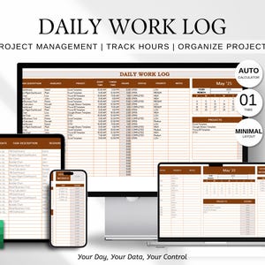 Daily Work Log Excel Spreadsheet, Excel Daily Work Log Template, Daily Work Log Excel Sheet, Track Time Project Priorities Automatically