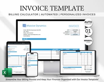 Excel Invoice Template, Modern Business Billing (Digital Download)