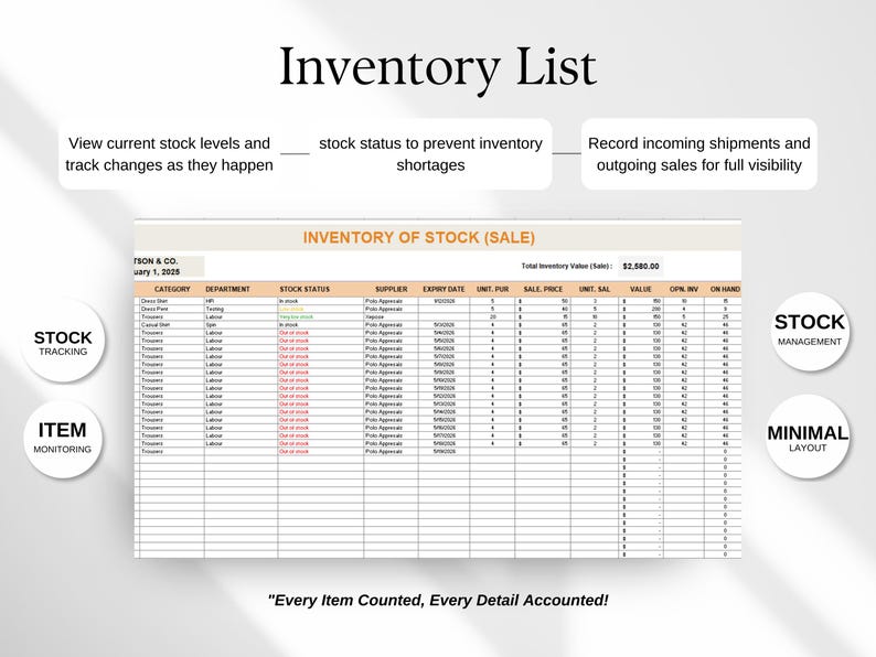 Inventory Tracker Excel Template, Small Business Stock Management - Etsy