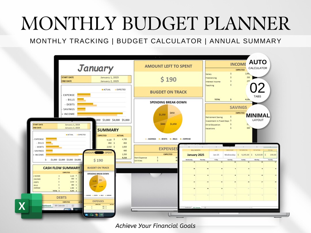 Monthly Budget Excel Template, Finance Tracker (digital Download) - Etsy