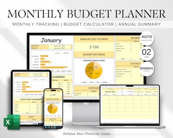 Monthly Budget Excel Template, Finance Tracker (Digital Download)