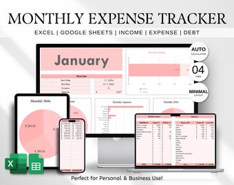 Monthly Budget Planner, Income Expense Tracker (Google Sheet & Excel Template)