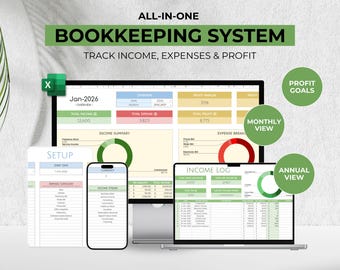 All In One Bookkeeping Spreadsheet, Bookkeeping Small Business Finance Google Sheet Template, Easy Bookkeeping Spreadsheet, Income & Expense