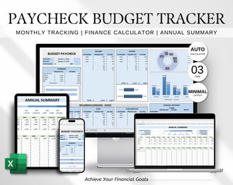 Paycheck Budget Spreadsheet | Excel Template with Finance Calculator (Digital Download)