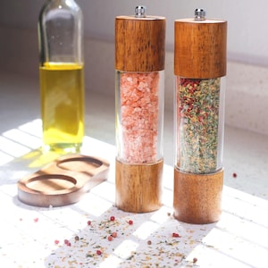 Wooden Salt and Pepper Grinder Set | Adjustable Ceramic Core, with Base