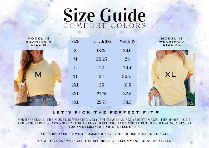 a women's size guide for comfort colors