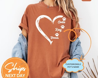 Custom Dog Mom Shirt With Paw Print Names, Pet Lover Gift