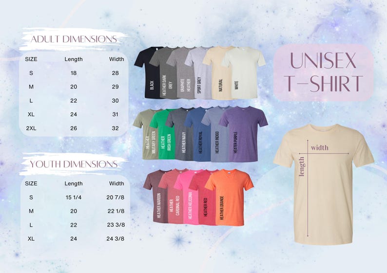 a t - shirt with different colors and sizes
