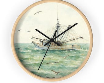Reloj de pared náutico - Edisto Beach Shrimpin', decoración costera, reloj de barco, regalo para el hogar frente al mar, arte mural marítimo, reloj inspirado en el mar