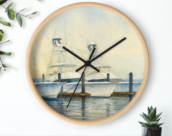 Reloj de pared - Barcos atracados, decoración costera, reloj de barco, regalo para el hogar frente al mar, arte mural marítimo, reloj inspirado en el mar, regalo de la playa de Edisto