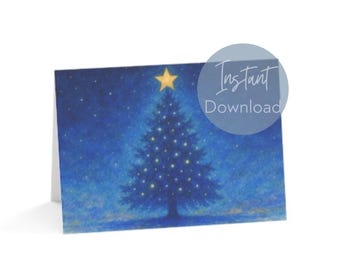 Christmas Cards - Blue Christmas Merry Christmas and Happy New Year Digital Download, Coastal Holiday Stationery, Xmas Download, Ocean Theme