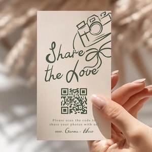 Capturez la carte de code QR de mariage d'amour, carte photo de mariage dessinée à la main, carte de mariage de code QR, téléchargement immédiat, téléchargement imprimable modifiable