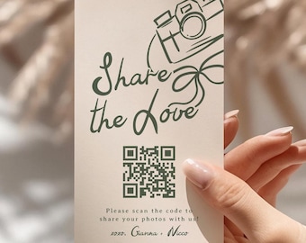 Tarjeta de boda con código QR "Captura el amor", tarjeta de boda con foto dibujada a mano, tarjeta de boda con código QR, descarga instantánea, descarga editable e imprimible