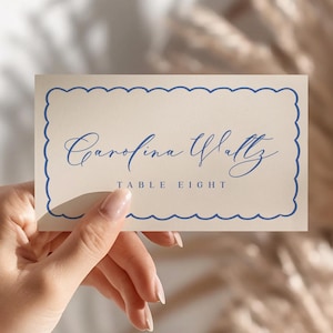 Wavy Place Card Template, Flower Bridal Shower Printable Hand Drawn Doodle Tent Card, Wedding Shower Scalloped Food Tent Editable Template