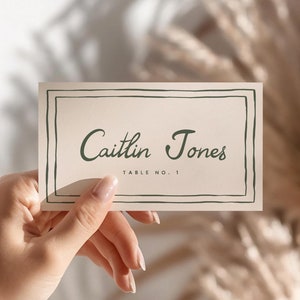 Plantilla de tarjeta de lugar de boda dibujada a mano, tarjetas de lugar ilustradas, tarjetas de nombre de mesa minimalistas, etiqueta de nombre de mesa, descarga editable e imprimible