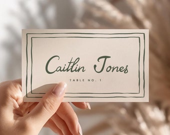 Hand Drawn Wedding Place Card Template, Illustrated Place Cards, Minimalist Table Name Cards, Table Name Tag, Editable Printable Download