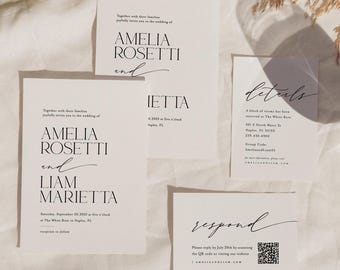 Minimalist Wedding Invitation Set: Editable Templates (Instant Download)