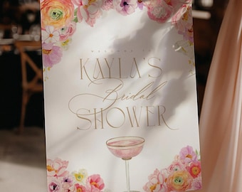 Floral Bridal Shower Welcome Sign, Petals and Prosecco Bridal Shower Sign, Pink Bridal Shower Welcome Sign, Spring Bridal Shower Decorations