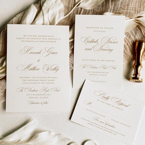 Altes Geld Elfenbein Hochzeitseinladung Vorlage, Elegantes Gold Script Invite Set, Klassische Hochzeitseinladung Set, Instant Download