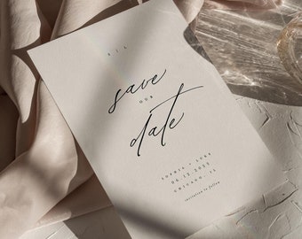 Minimalist Elegant Save the Date Template, Simple Modern Wedding Announcement, Editable Digital Double-Sided Save Our Date Download, Sophia
